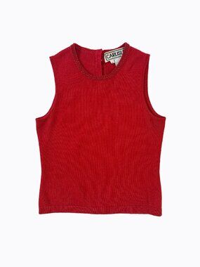 Vtg Carlisle Red Cashmere Silk Knit Vest Sleeveless Sweater PS Beaded Tank Retro